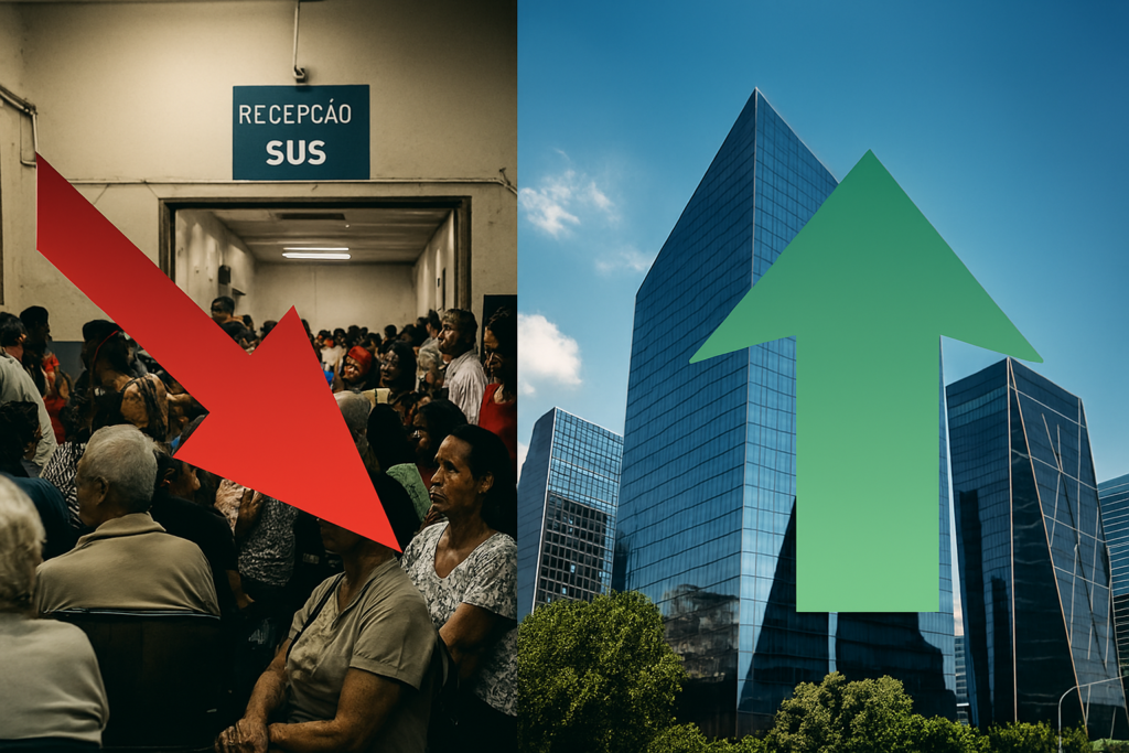 Contraste social mostrando quem paga a conta do Corte de Gastos no Brasil.