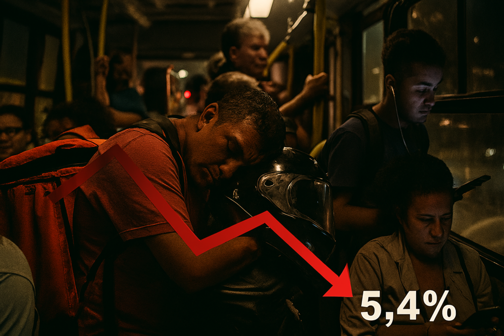 Trabalhador brasileiro cansado, ilustrando a baixa qualidade do emprego apesar da queda na Taxa de Desemprego.